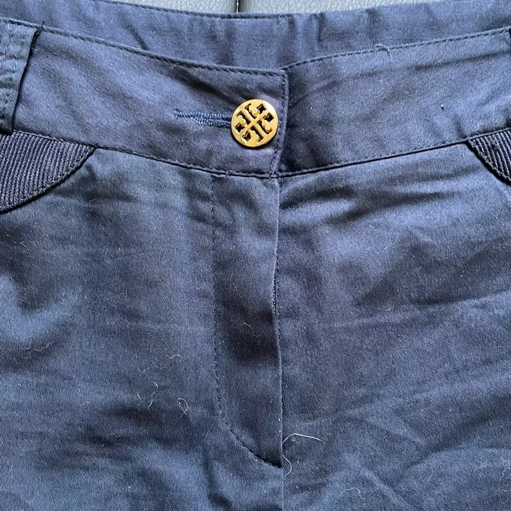 Tory Burch Navy Capris with Logo Patch